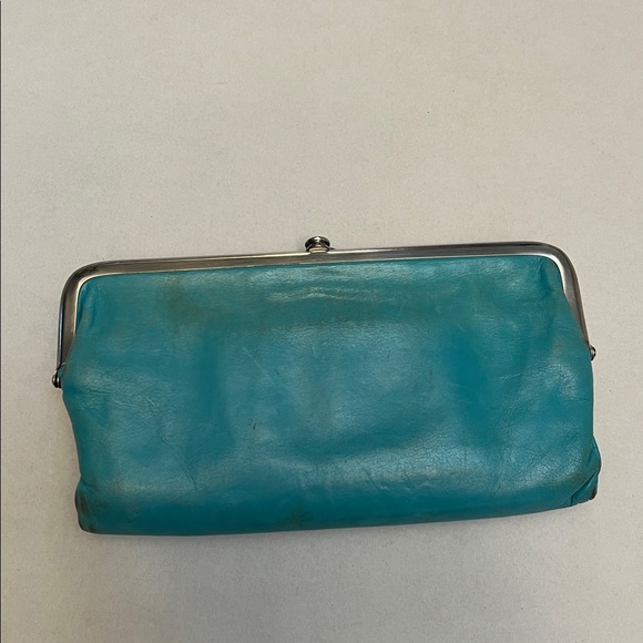 HOBO LAUREN LEATHER CLUTCH VINTAGE DISTRESSED WALLET TURQUOISE - Picture 2 of 16